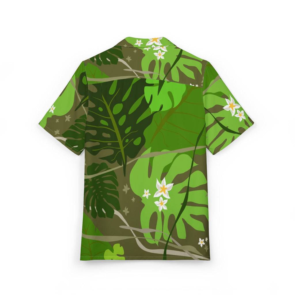 Tropical Jungle Hawaiian Shirt — Green Monstera & Plumeria Aloha Button-Down